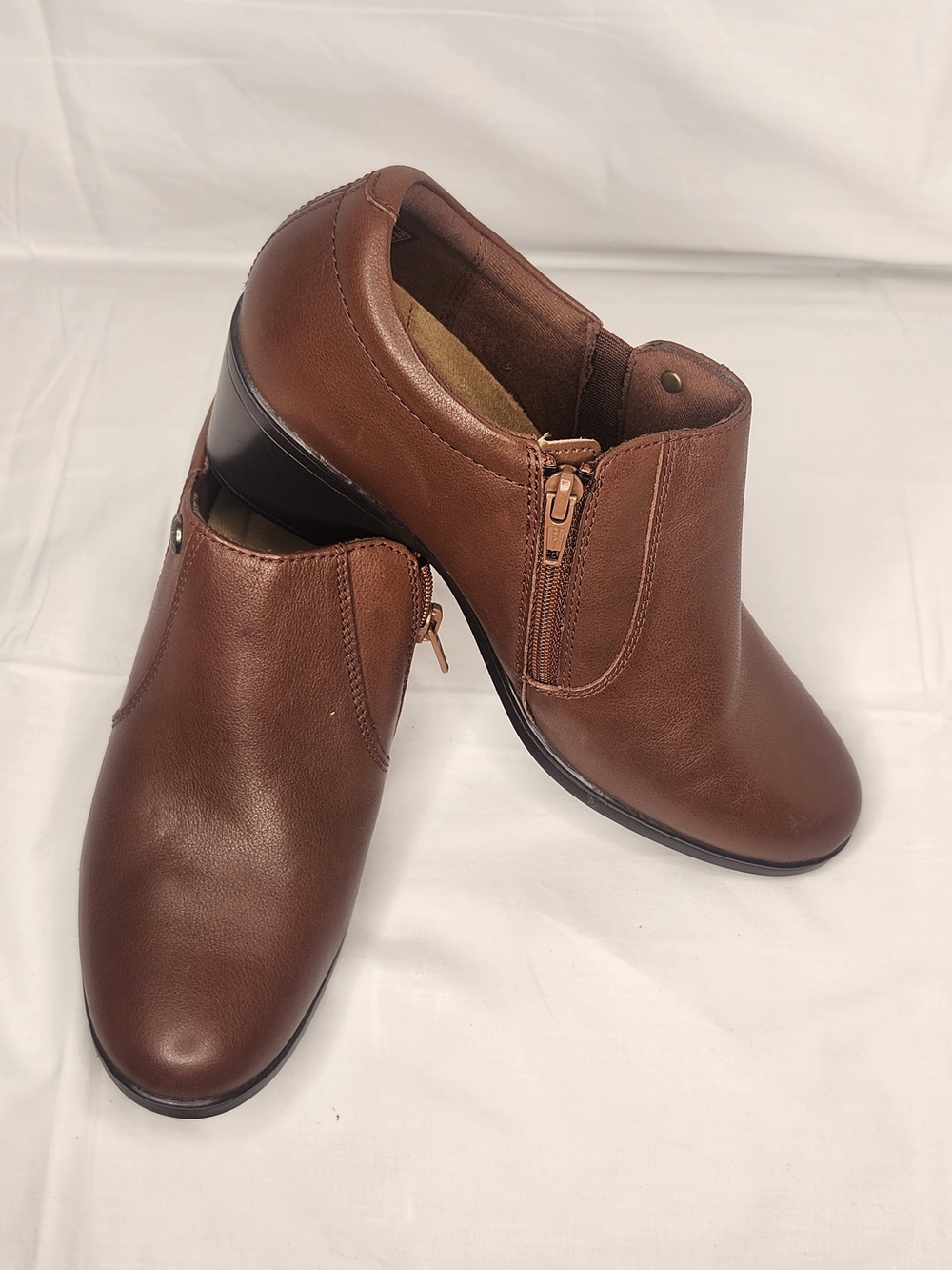 Clarks Brown Leather Zip Mules